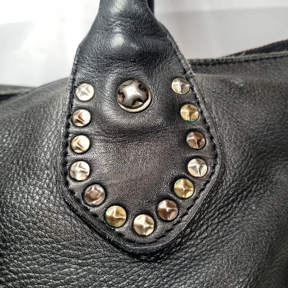 VIOLA CASTELLANI Black Handbag with Fringe and Studded Accents